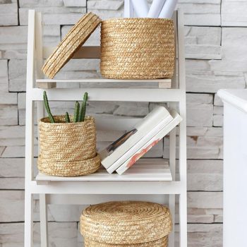Handmade Straw Woven Storage Basket Set 3 Pcs