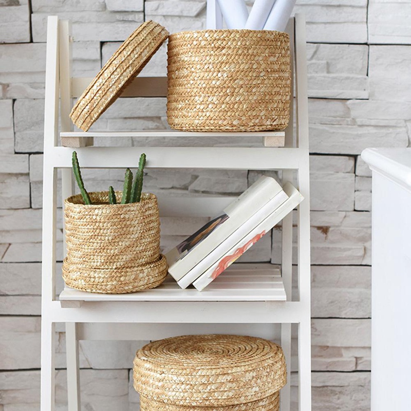 Handmade Straw Woven Storage Basket Set 3 Pcs